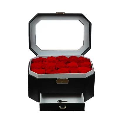Preserved Roses- 2 Tier Black Lock Box with key(Red)