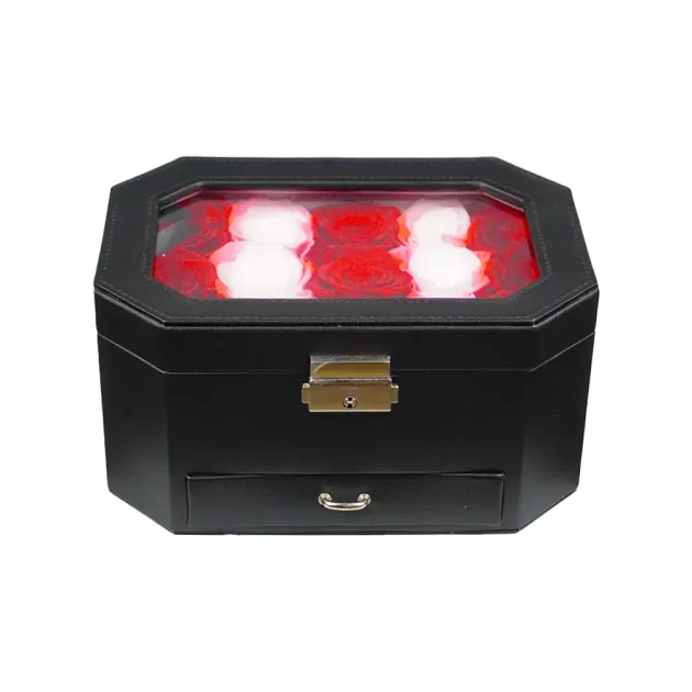 Preserved Roses-2 Tier Black Lock Box with key (Red and Pink) - Image 2