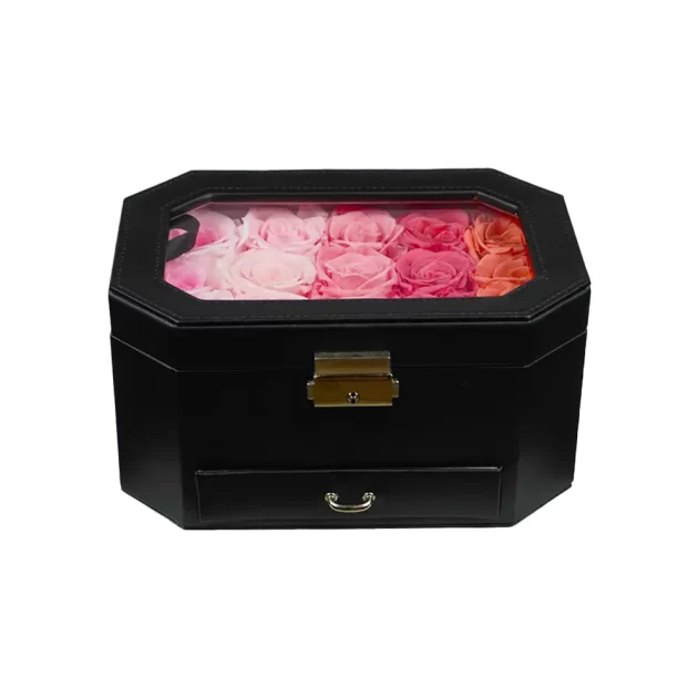 Preserved Roses- 2 Tier Black Lock Box with key (Assorted) - Image 2