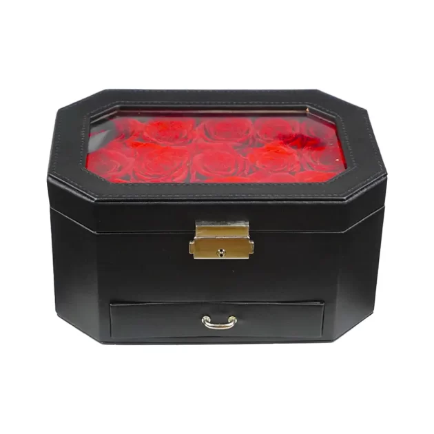 Preserved Roses- 2 Tier Black Lock Box with key(Red) - Image 2